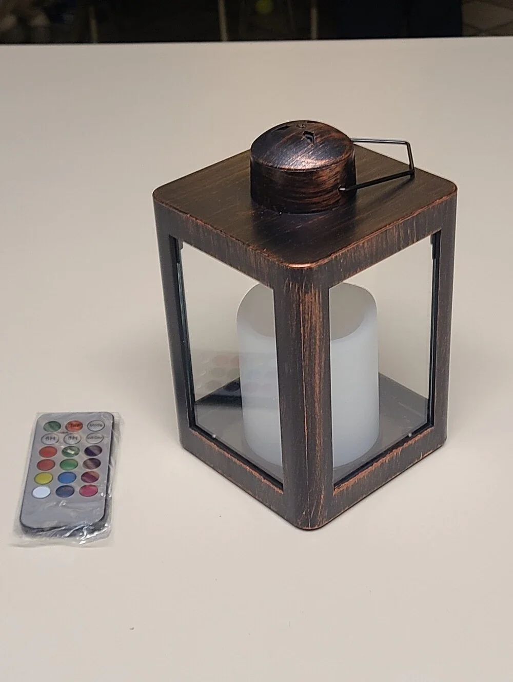 Rustic Bronze LED Lantern with remote